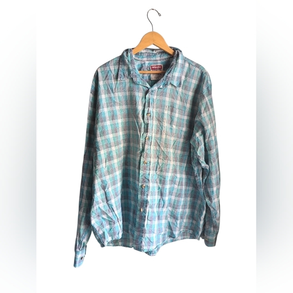 Wrangler Jeans Co. Longsleeve Plaid Teal Button Down Shirt Size 2X